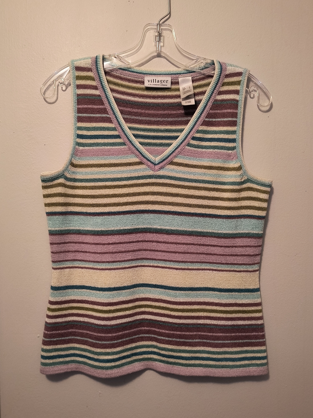 Vintage Villager Y2k Liz Claiborne Striped V-Neck Sweater Vest Tank Top Size L - Picture 5 of 6